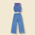 Adriana Printed Denim Vest and Jeans Ensemble